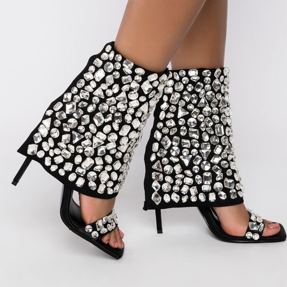 Xena Bet on Black: Diamond Rhinestone Draped Stiletto Sandal Size 6 - Picture 5 of 5